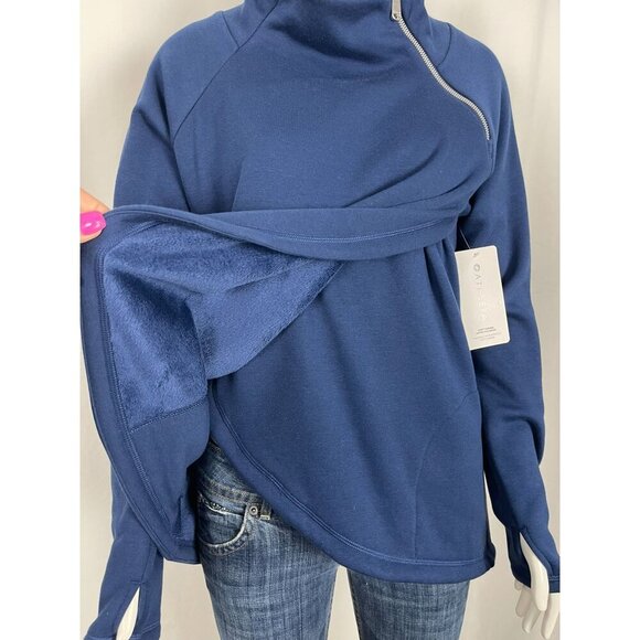 NEW Athleta Cozy Karma Asym Pullover Size Small Blue Soft Wrap Zip Neck - Picture 4 of 11